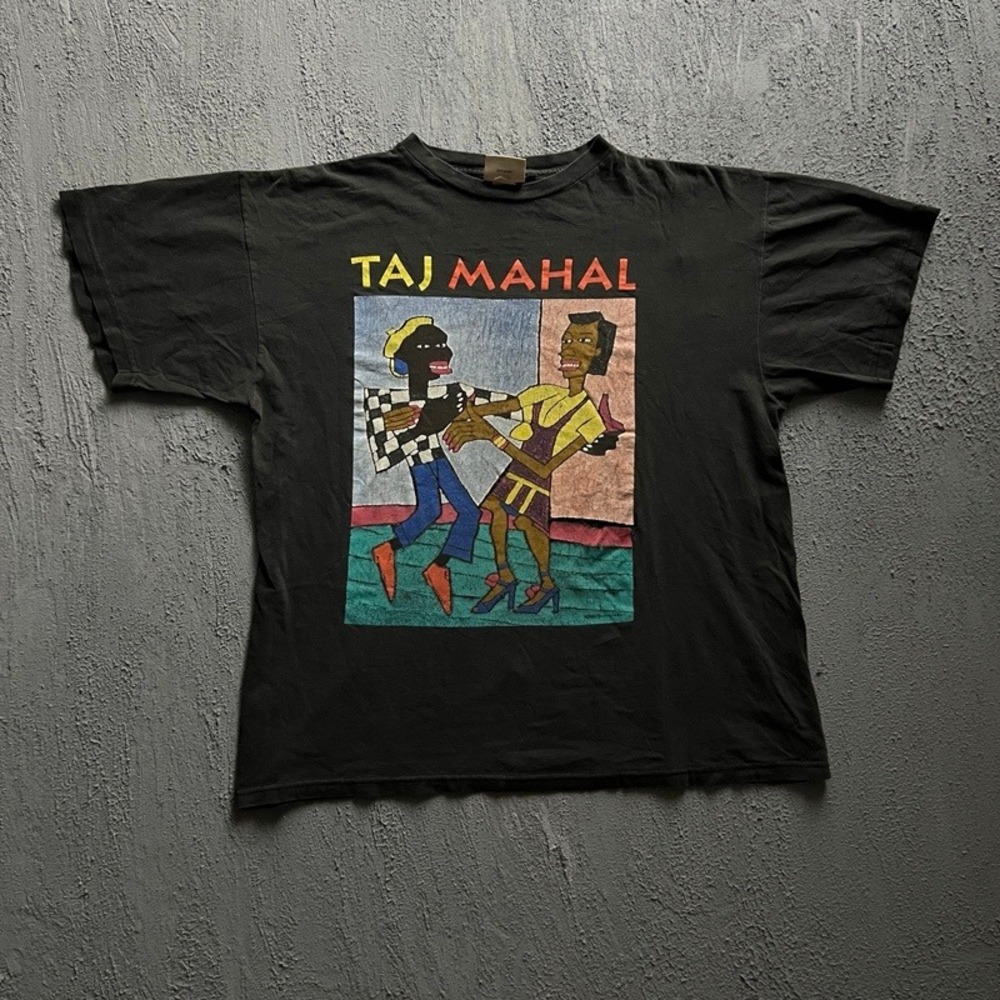 VintageTaj Mahal Shirt XL Black 1990s Blues Folk Art Winterland